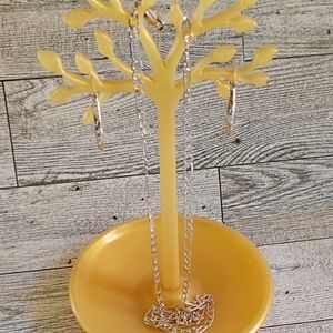 Sterling Silver Etched Hoop Earrings & Sterling Silver Link Necklace EUC